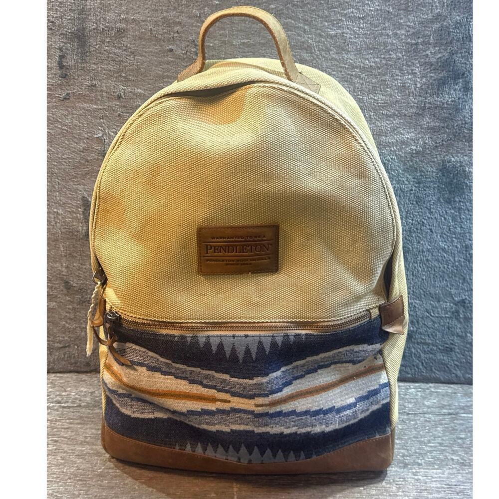 Pendleton Sante Fe Wool/Canvas/Leather Backpack Tan/Blue Native/Western/Aztec